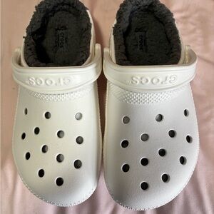 Crocs Classic Lined Clogs in White with Gray Lining